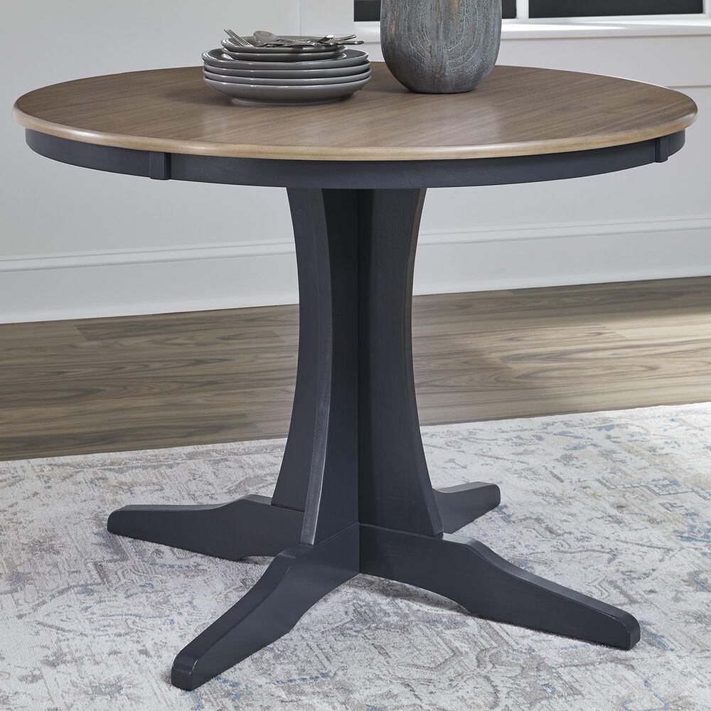 Ashley Landocken Round Dining Table in Light Brown and Dark Slate Blue - Table Only, , large