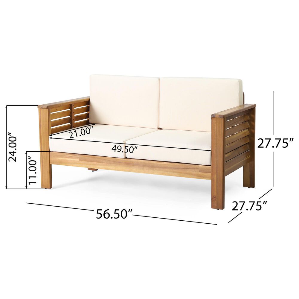 Hearth and Haven 2-Piece Patio Conversation Set with Cream Cushion in Teak, , large