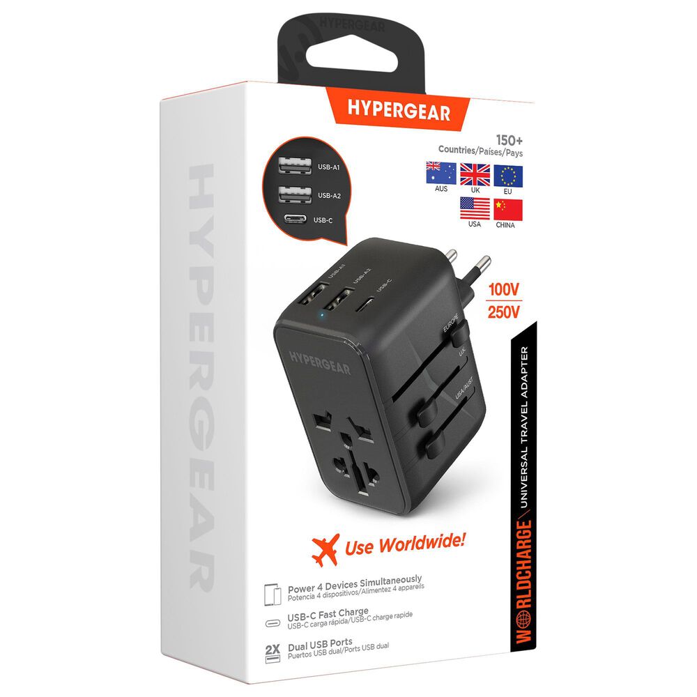 Hypercel WorldCharge Universal Travel Adapter with USB-C in Black, , large