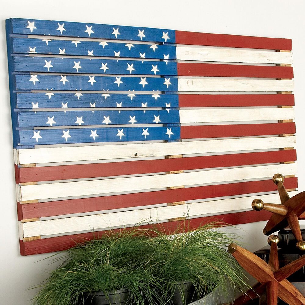Maple and Jade 21" x 38" American Flag Wall Decor in Red, , large