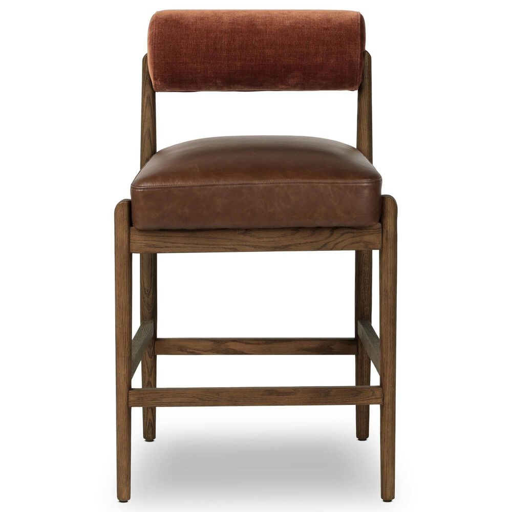 Four Hands Jazelle Counter Stool with Altair Sienna Upholstery in Tan Oak, , large