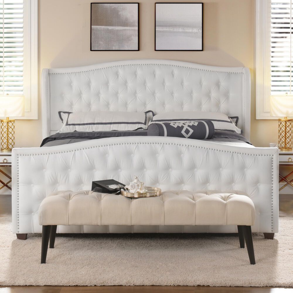 Jennifer Taylor Home Marcella King Upholstered Bed in Bright White NFM
