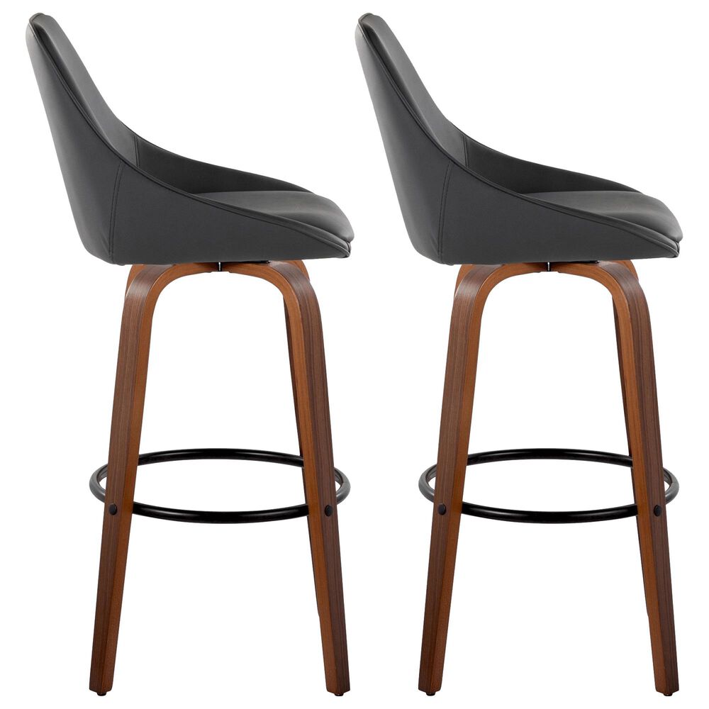 LumiSource Diana 30" Swivel Barstool with Black Faux Leather Upholstery in Walnut and Black (Set of 2), , large