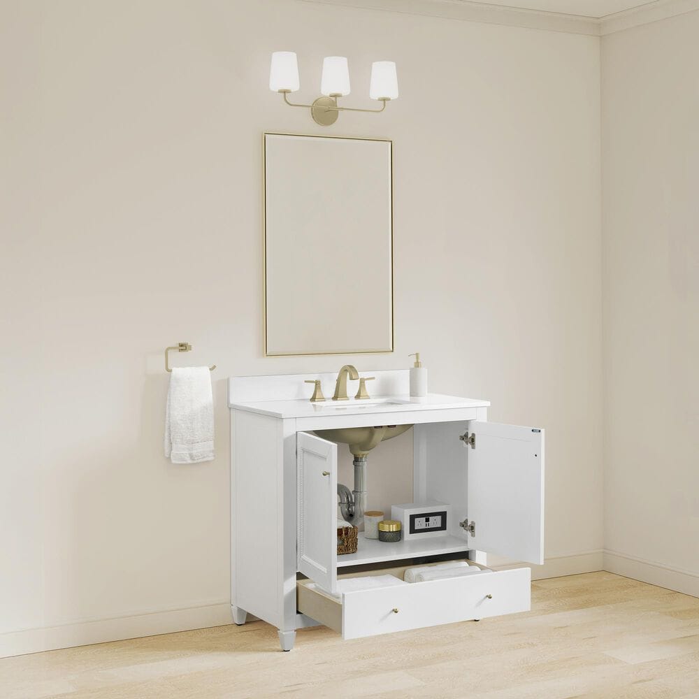 37B Claudine 36" Single Bathroom Vanity in Bright White with Glossy White Composite Stone Top and Backsplash, , large