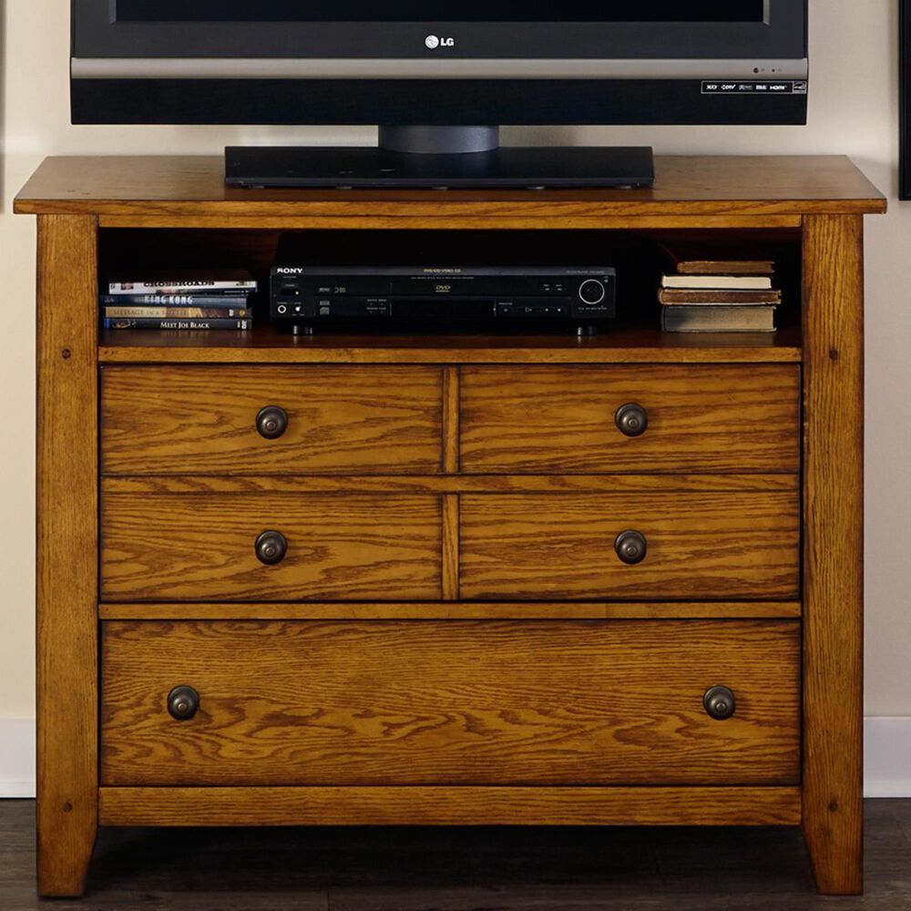 Belle Furnishings Grandpas Cabin Media Chest in Aged Oak, , large