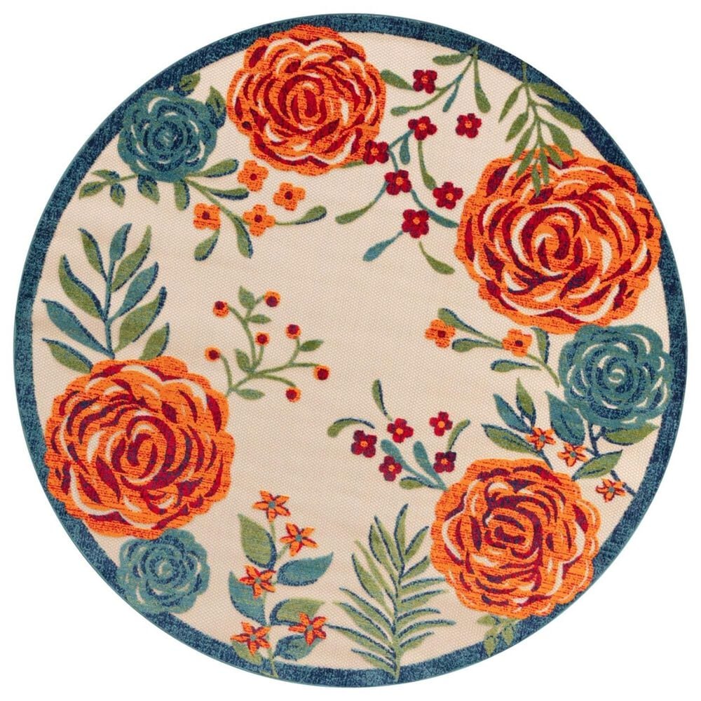 Nourison Aloha ALH32 Ivory and Multicolor 5'3" Round Indoor/Outdoor Area Rug, , large