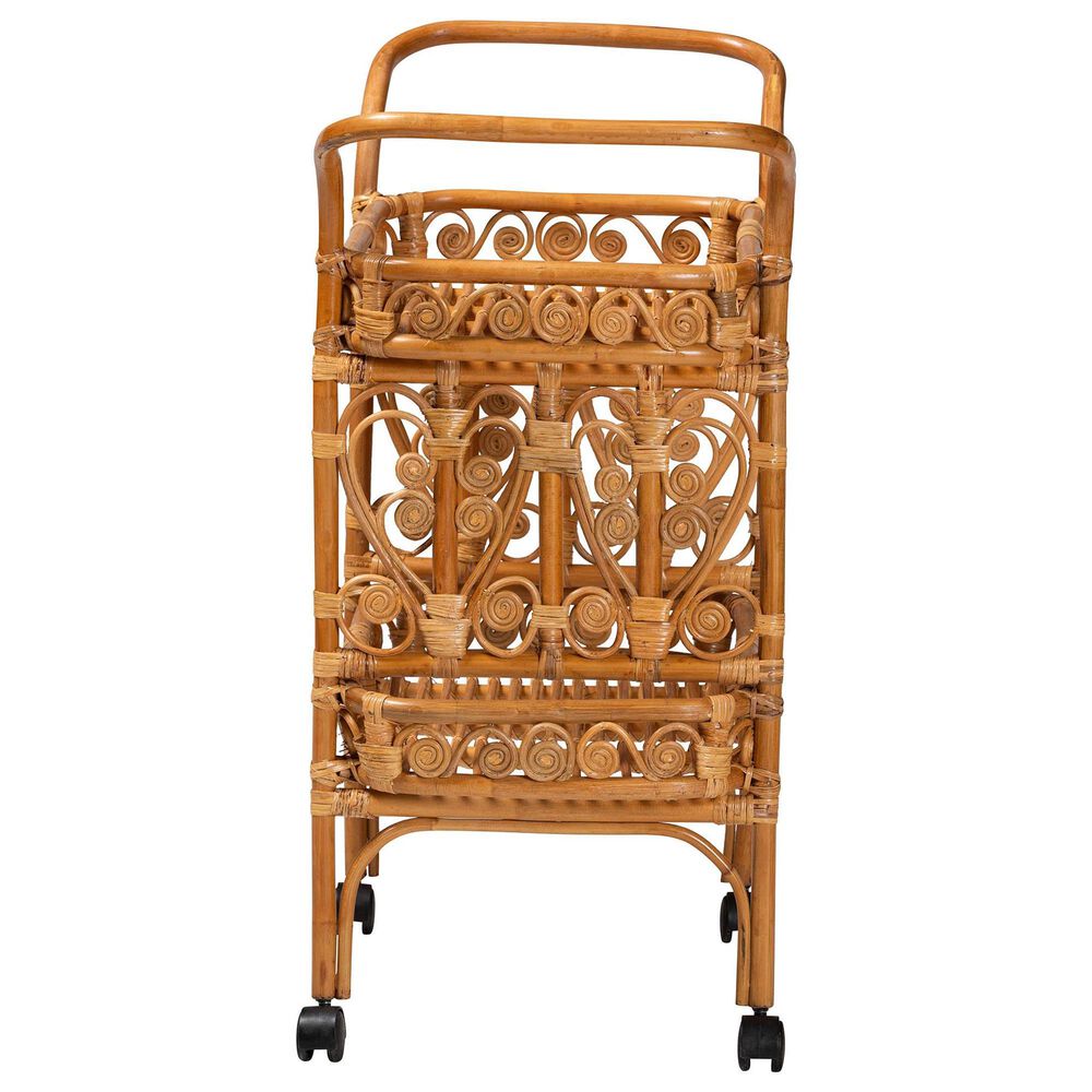 Baxton Studio Diwata 2-Tier Rattan Kitchen Cart in Natural Brown, , large