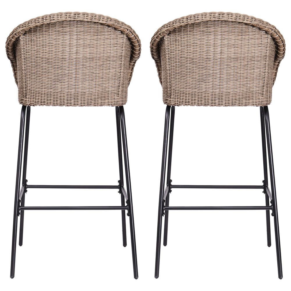 Hearth and Haven Ladd Outdoor Faux Wicker Barstool with Black Metal Frame in Light Brown (Set of 2), , large