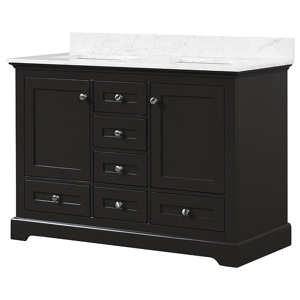 Lexora Home Dukes 48" Double Bathroom Vanity in Espresso with 2 cm White Carrara Marble Top and Rectangular Sinks, , large