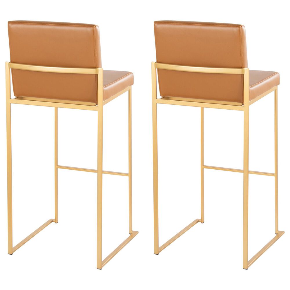 Lumisource Fuji High Back Barstool with Camel Faux Leather in Gold &#40;Set of 2&#41;, , large
