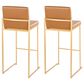 Lumisource Fuji High Back Barstool with Camel Faux Leather in Gold (Set of 2), , large