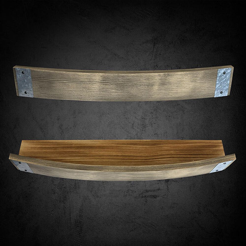 Aged &amp; Charred Barrel Stave Wall Shelf in Natural, , large