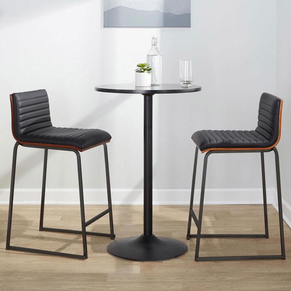 Lumisource Mason Mara Counter Stool with Black Cushion in Black and Walnut &#40;Set of 2&#41;, , large