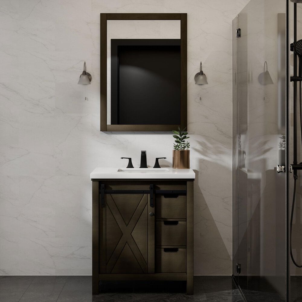 Lexora Home Marsyas 30" Single Bathroom Vanity in Rustic Brown with White Quartz Top and Rectangular Sink, , large