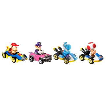 Hot Wheels Mario Kart Toy Character Vehicle 4-Pack - Diddy Kong, Waluigi, Blue Yoshi, Toad, , large