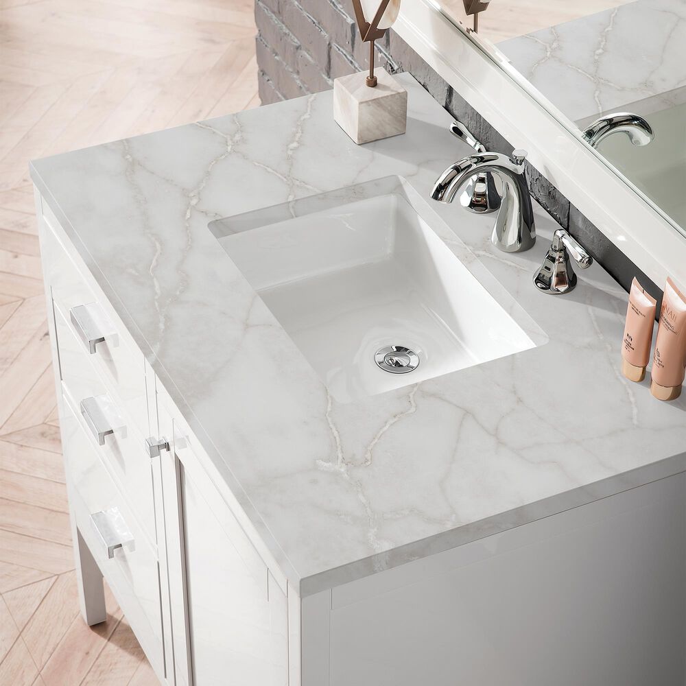 James Martin Vanities Addison 36" Single Bathroom Vanity in Glossy White with 3 cm Victorian Silver Quartz Top and Rectangular Sink, , large