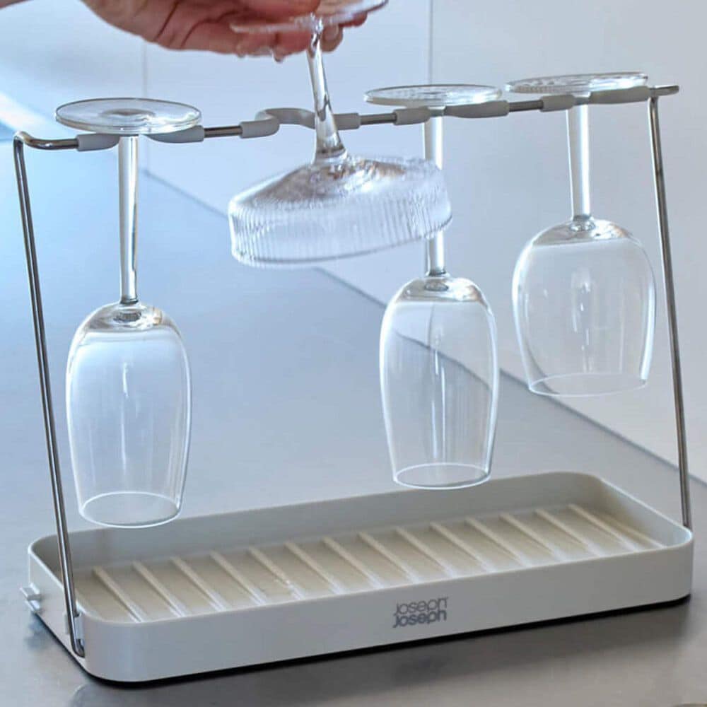Joseph Joseph DrySmart Folding Wine Glass Drying Rack in Stone, , large