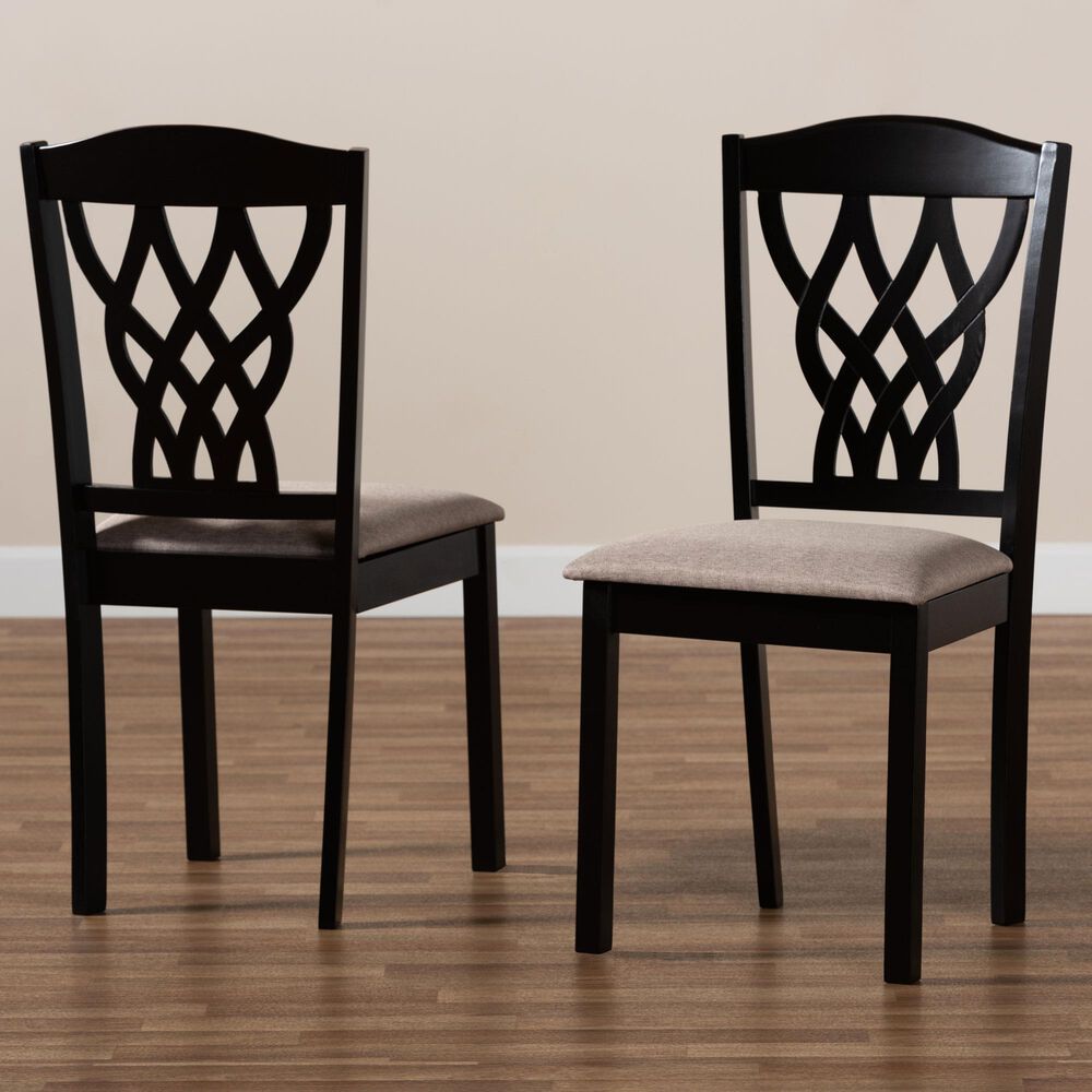 Baxton Studio Delilah Side Chair with Sand Cushion in Dark Brown (Set of 2), , large