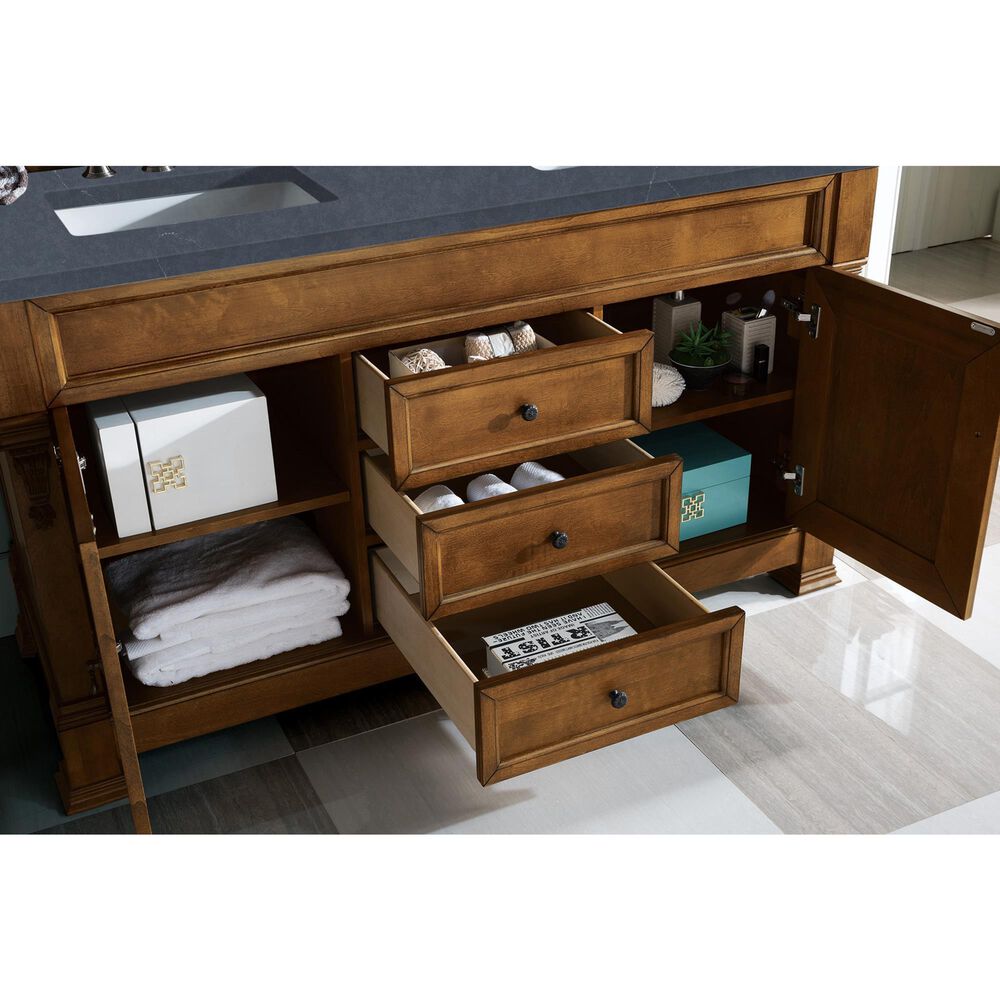James Martin Vanities Brookfield 60&quot; Double Bathroom Vanity in Country Oak with 3 cm Charcoal Soapstone Quartz Top and Rectangle Sinks, , large