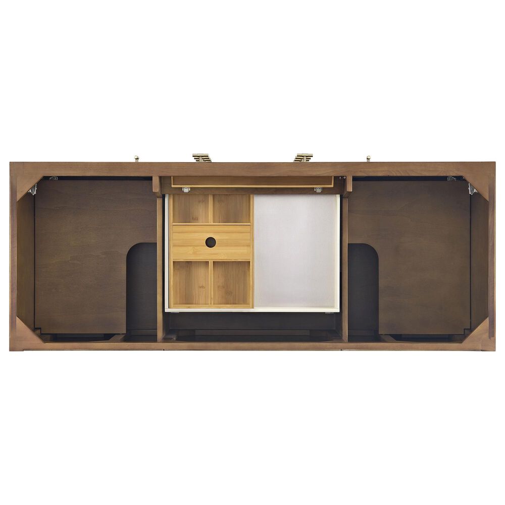 James Martin Vanities Myrrin 60" Double Bathroom Vanity in Mid-Century Walnut with 3 cm Eternal Jasmine Pearl Silestone Top, Rectangular Sinks and FreePower Wireless Charger, , large