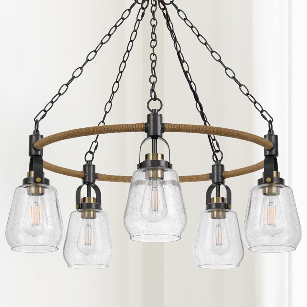 Cal Lighting Kavala 5-Light Chandelier in Burlap and Antique Brass, , large