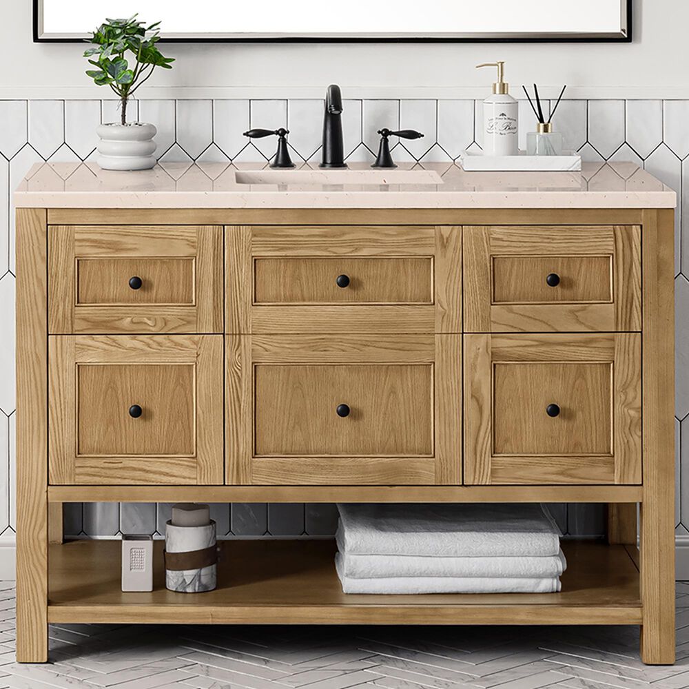James Martin Vanities Breckenridge 48&quot; Single Bathroom Vanity in Light Natural Oak with 3 cm Eternal Marfil Quartz Top and Rectangular Sink, , large