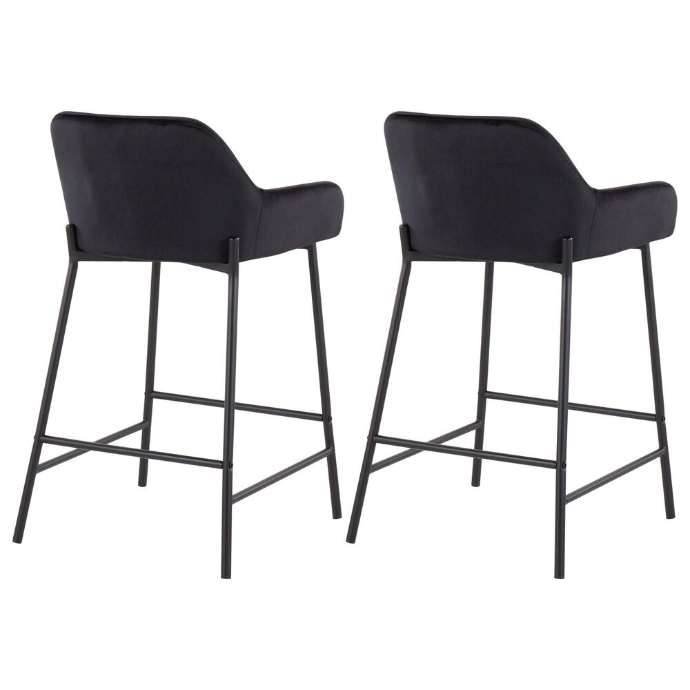 LumiSource Daniella Counter Stool with Black Velvet Upholstery in Black (Set of 2), , large
