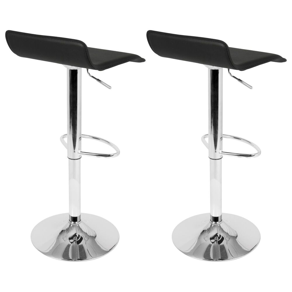 Lumisource Ale Swivel Adjustable Barstool with Black Seat in Chrome &#40;Set of 2&#41;, , large