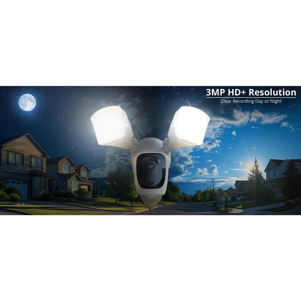 Night Owl Powered Wi-Fi Floodlight Deterrence HD+ Camera with 2-Way Audio - White, , large
