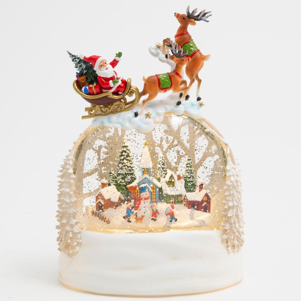 The Gerson Company 9.5"H Battery-Operated Lighted Spinning Water Globe with Sleigh in White, , large