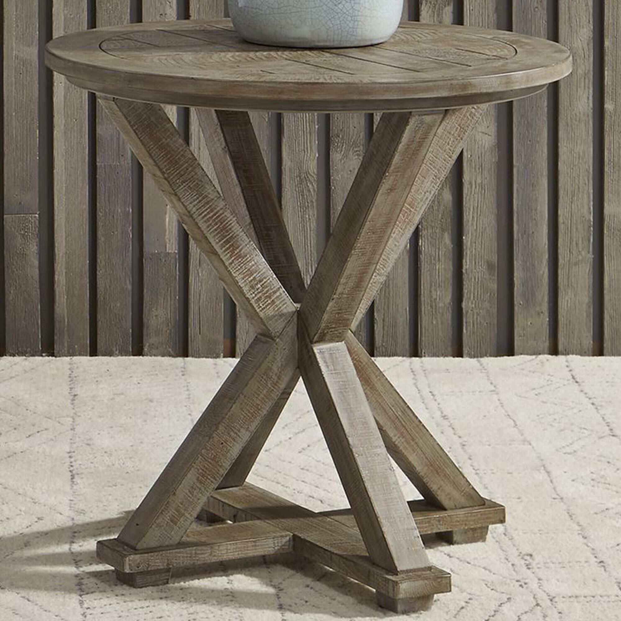 Belle Furnishings Parkland Falls Round End Table in Weathered