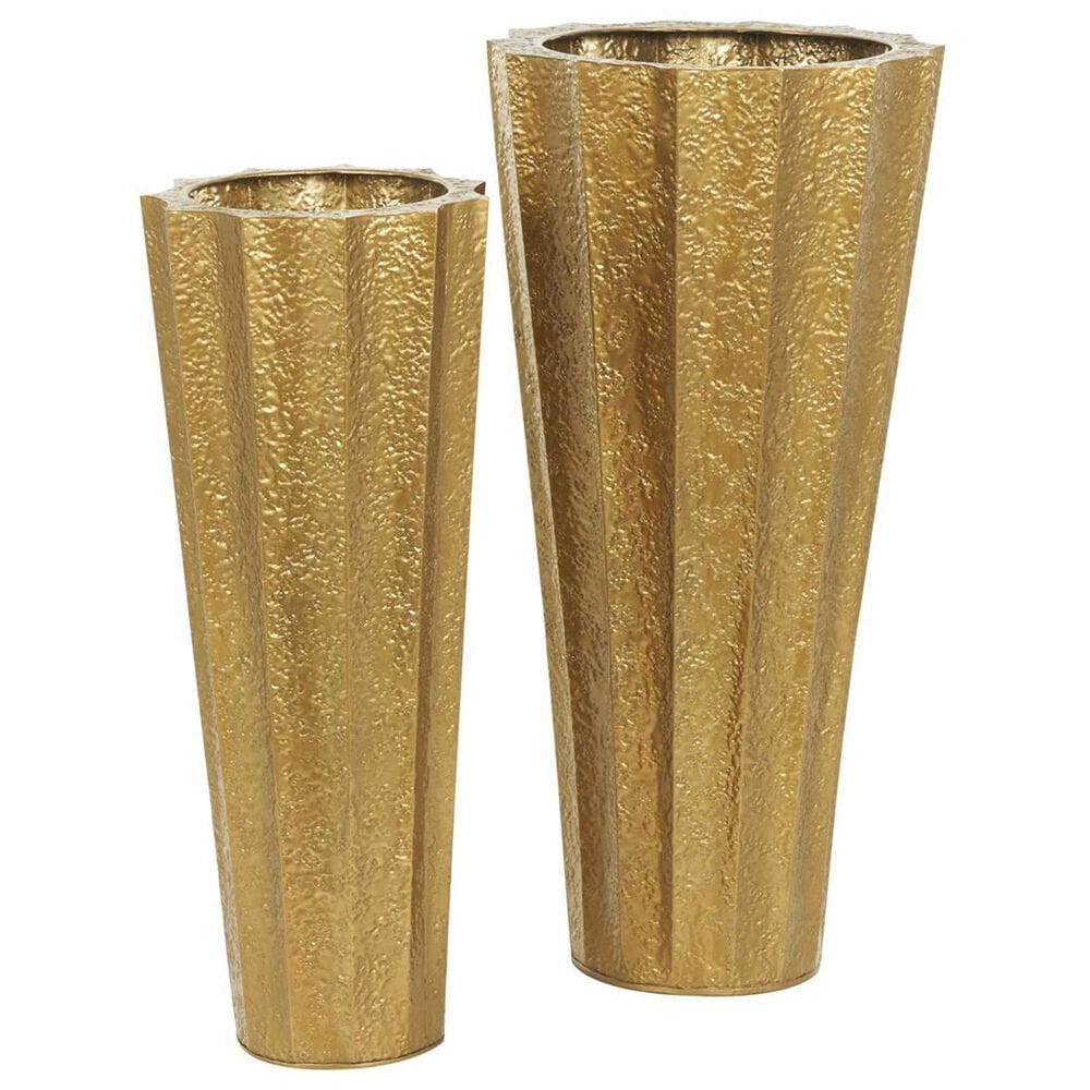 Maple and Jade 2-Piece Hammered Floor Decorative Vase Set in Gold, , large