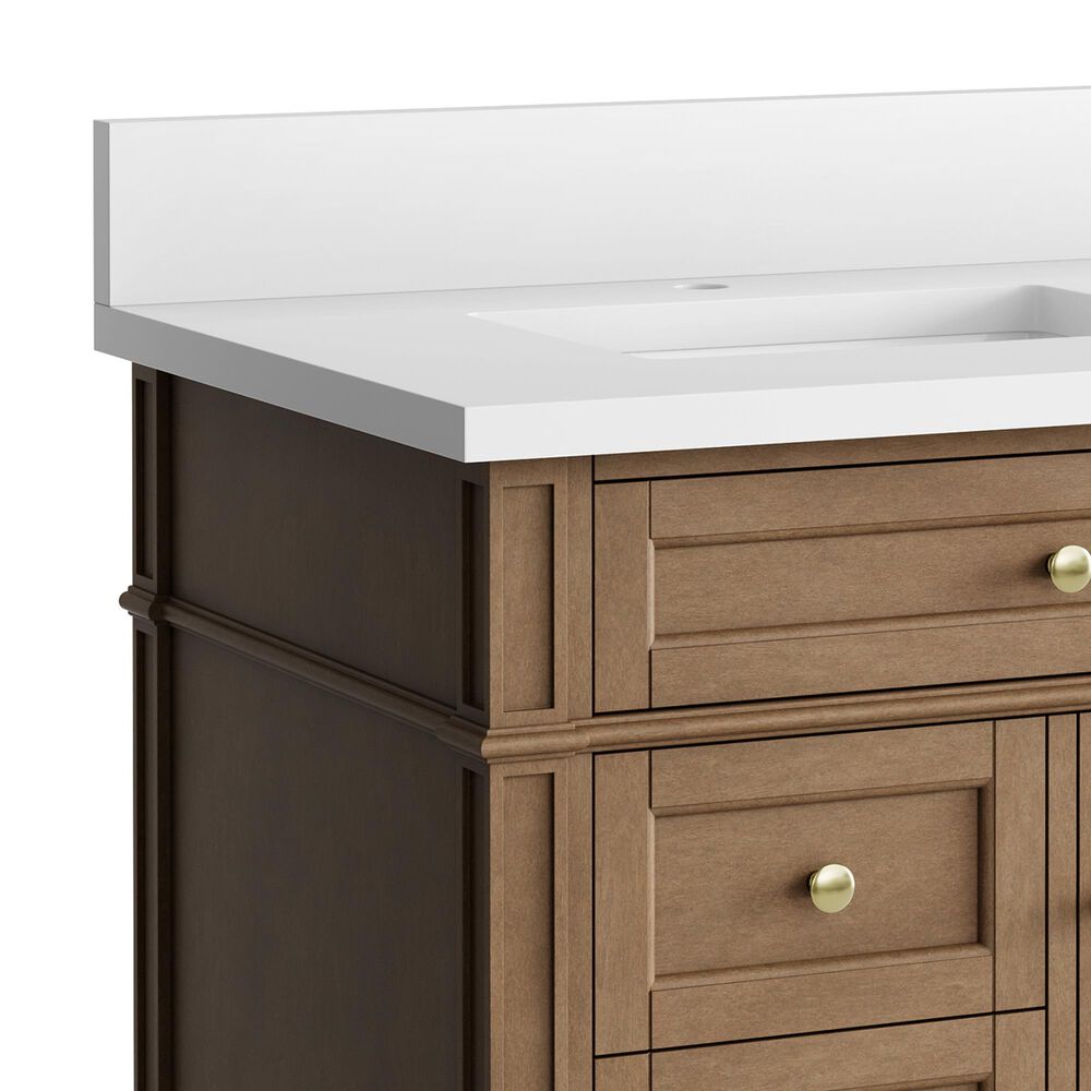 James Martin Brittany 30" Single Bathroom Vanity in Pecan with Single Hole 3 cm White Zeus Silestone Top and Rectangular Sink, , large
