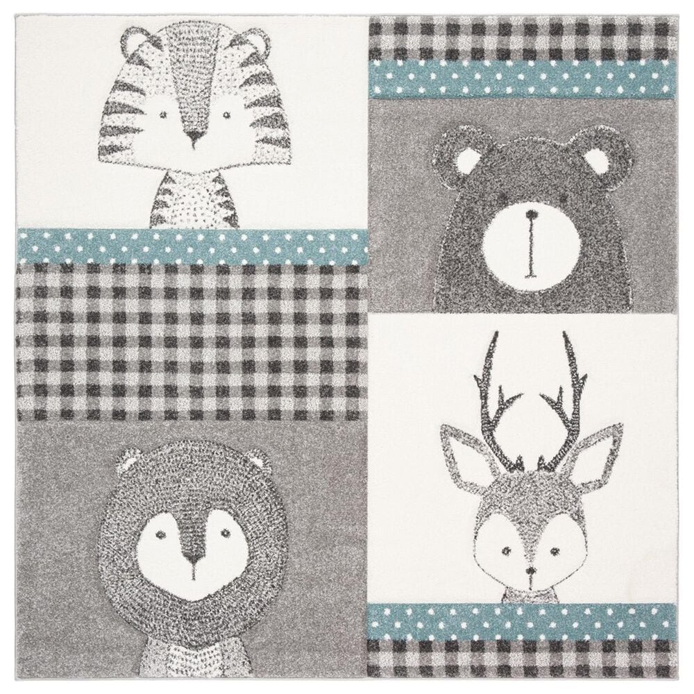 Safavieh Carousel 3" Square Grey and Ivory Kids Area Rug, , large