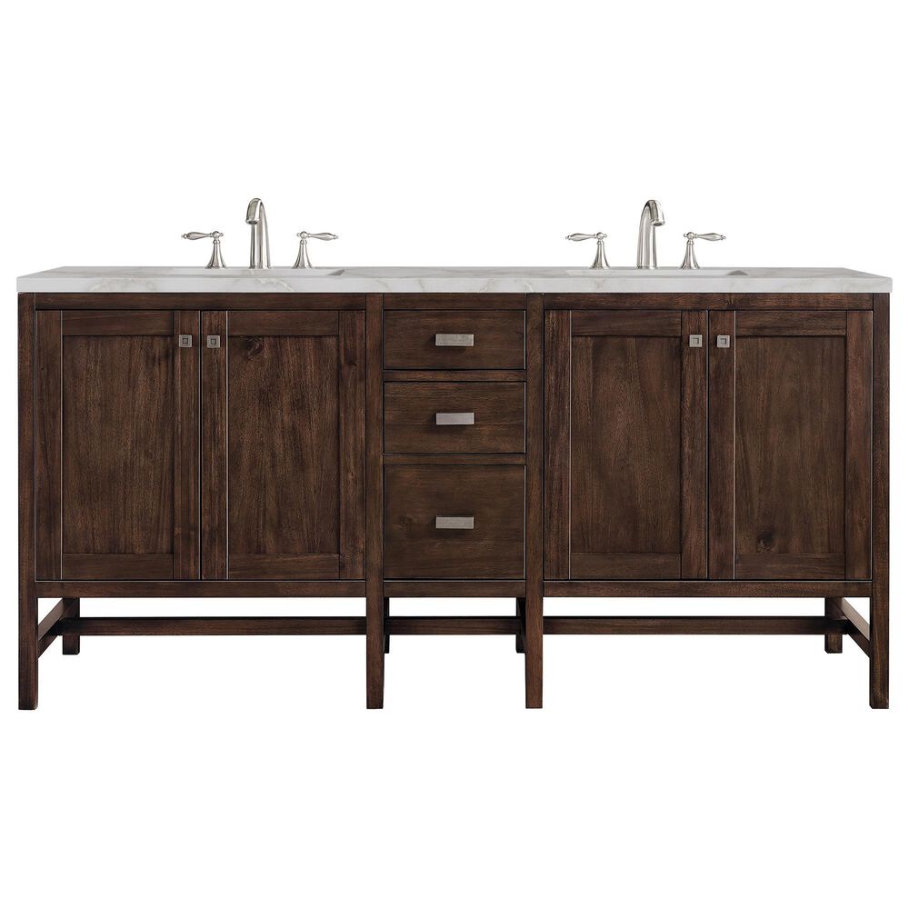 James Martin Vanities Addison 72" Double Bathroom Vanity in Mid-Century Acacia with 3 cm Victorian Silver Quartz Top and Rectangular Sinks, , large