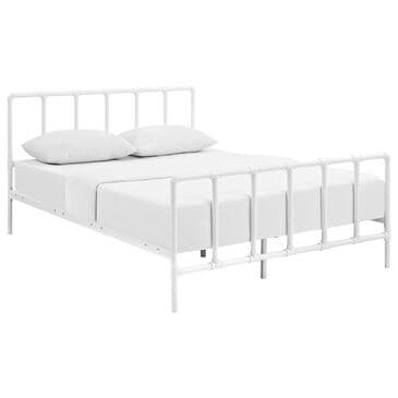 Modway Dower Stainless Steel Queen Platform Bed in White, , large