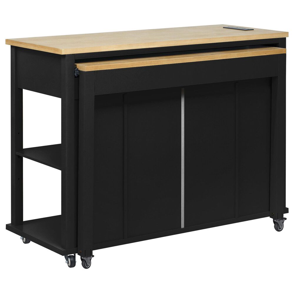 HOMLUX 47" Kitchen Island with Extendable Dining Table in Black and Natural, , large
