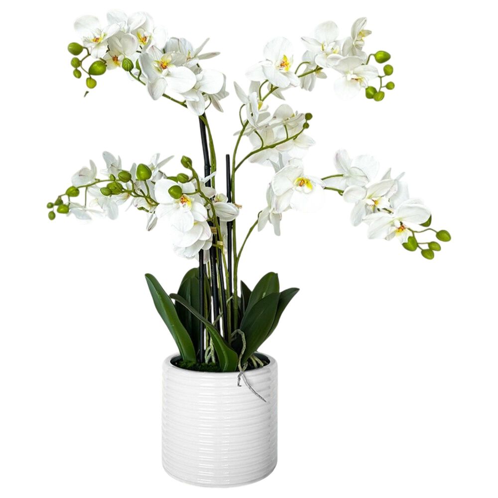 HOMLUX 26" Artificial Orchid Plant with 5 Stems Decorative and Ceramic Pot in White, , large
