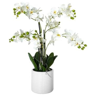 HOMLUX 26" Artificial Orchid Plant with 5 Stems Decorative and Ceramic Pot in White, , large