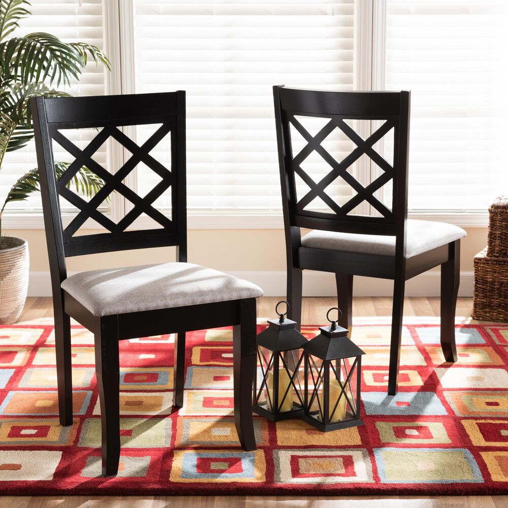 Baxton Studio Verner Side Chair with Grey Cushion in Dark Brown (Set of 2), , large