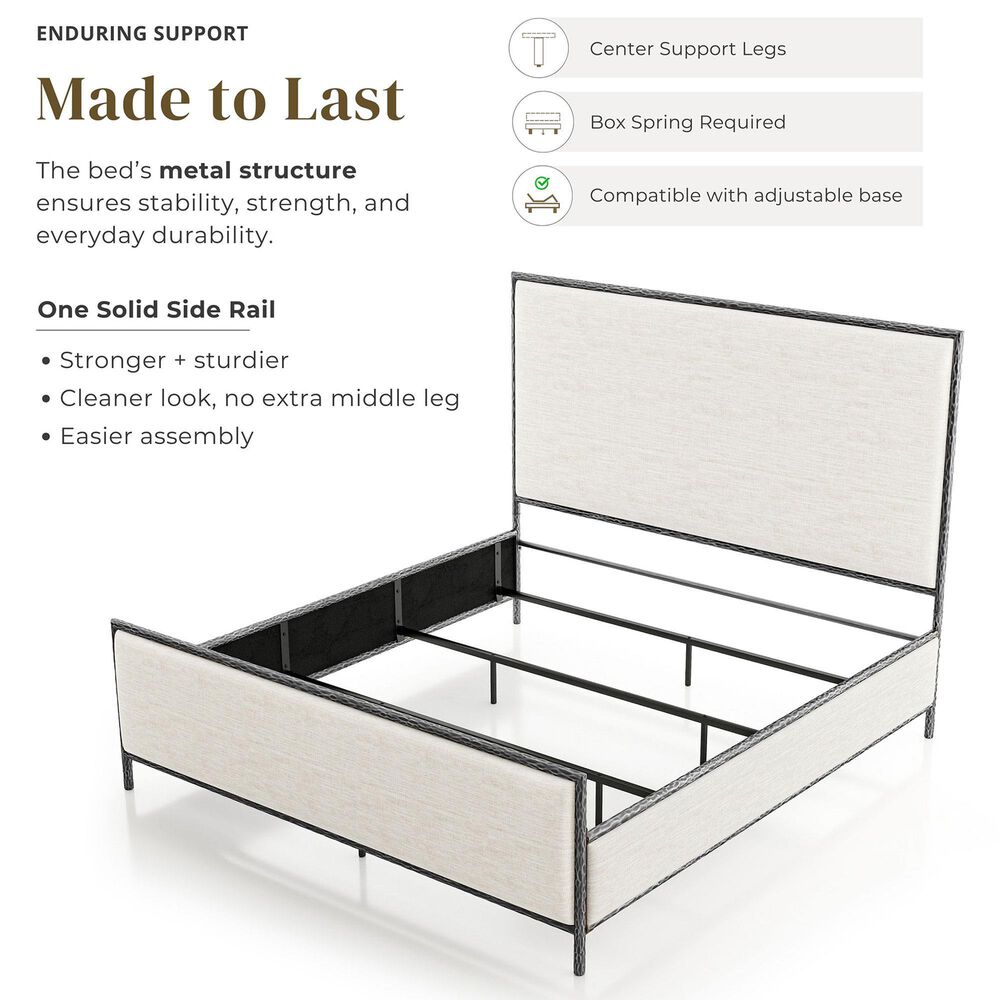 Furniture of America Lalia Queen Upholstered Panel Bed with Padded Headboard in Matte Grey, , large