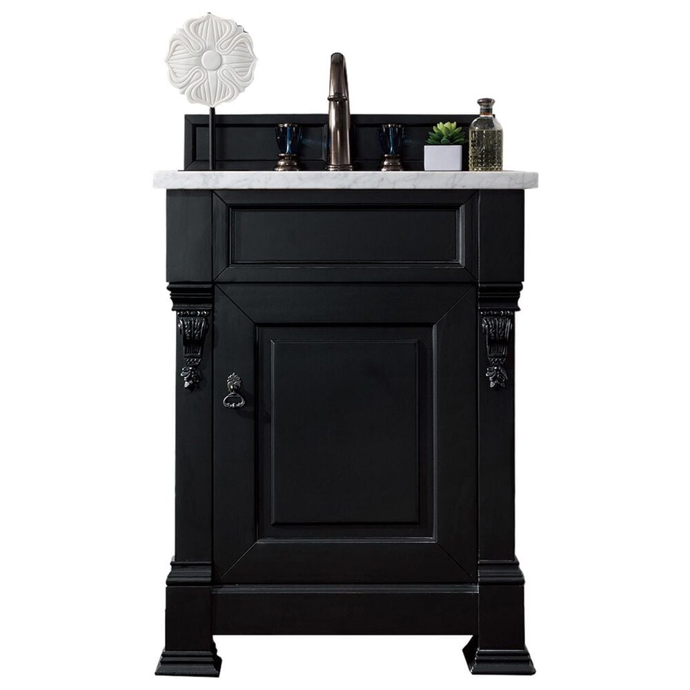 James Martin Vanities Brookfield 26" Single Bathroom Vanity in Antique Black with 3 cm Carrara White Marble Top and Rectangle Sink, , large