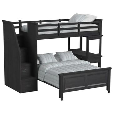 Mayberry Hill Hampton Twin Over Full Bunk Loft Bed with Staircase and Desk in Charcoal, , large
