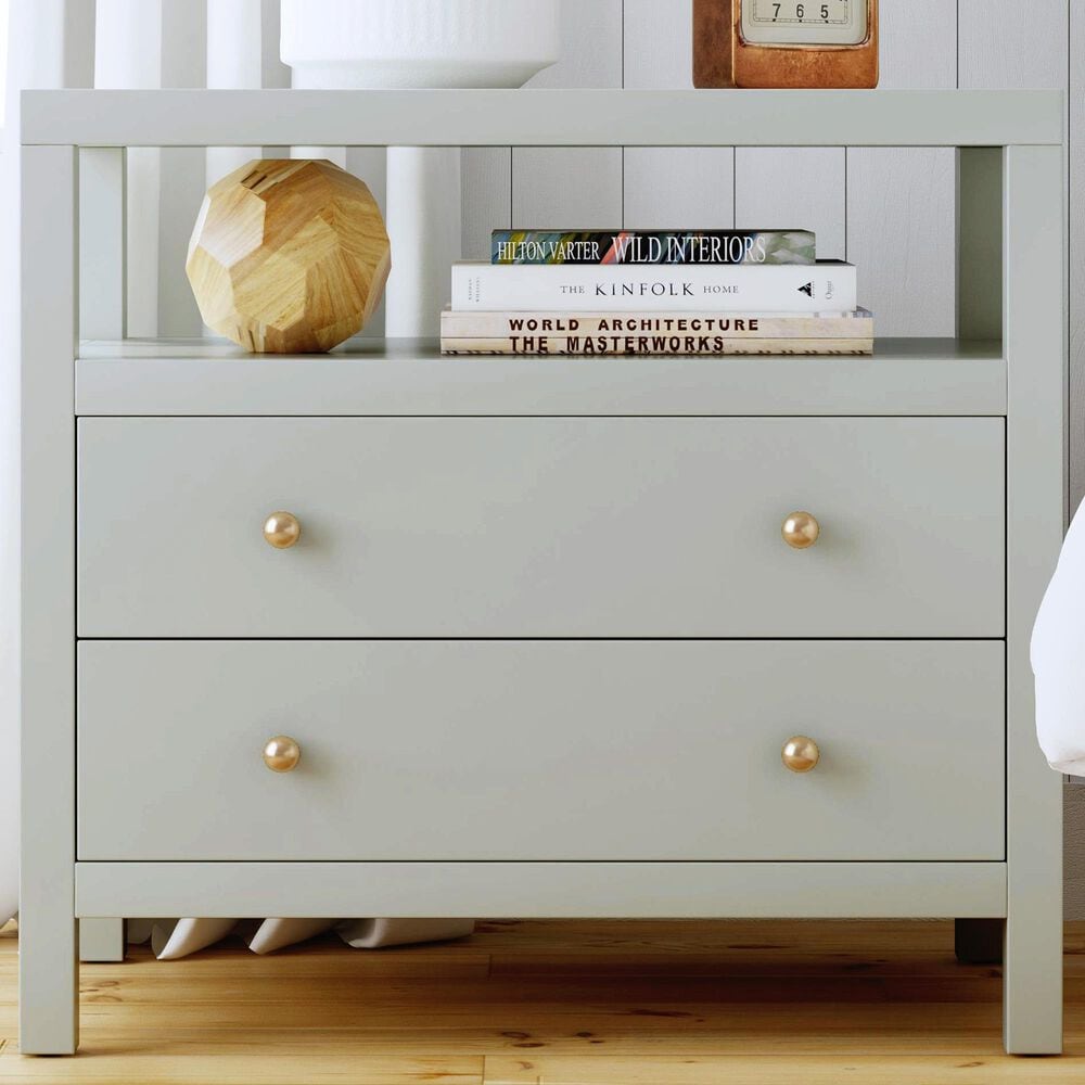 Butler Specialty Company Nora 2-Drawer Wide Nightstand with Open Shelf in Sage Green, , large
