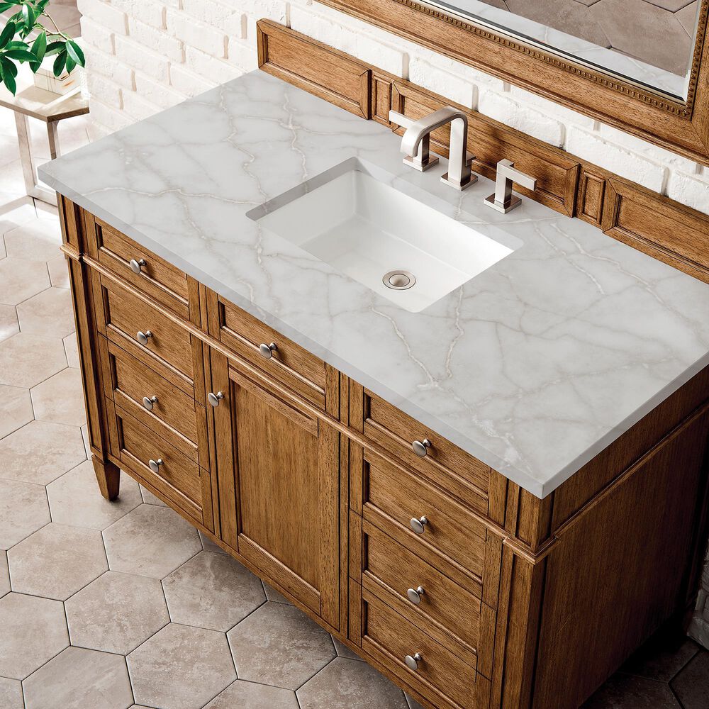 James Martin Vanities Brittany 48&quot; Single Bathroom Vanity in Saddle Brown with 3 cm Victorian Silver Quartz Top and Rectangular Sink, , large