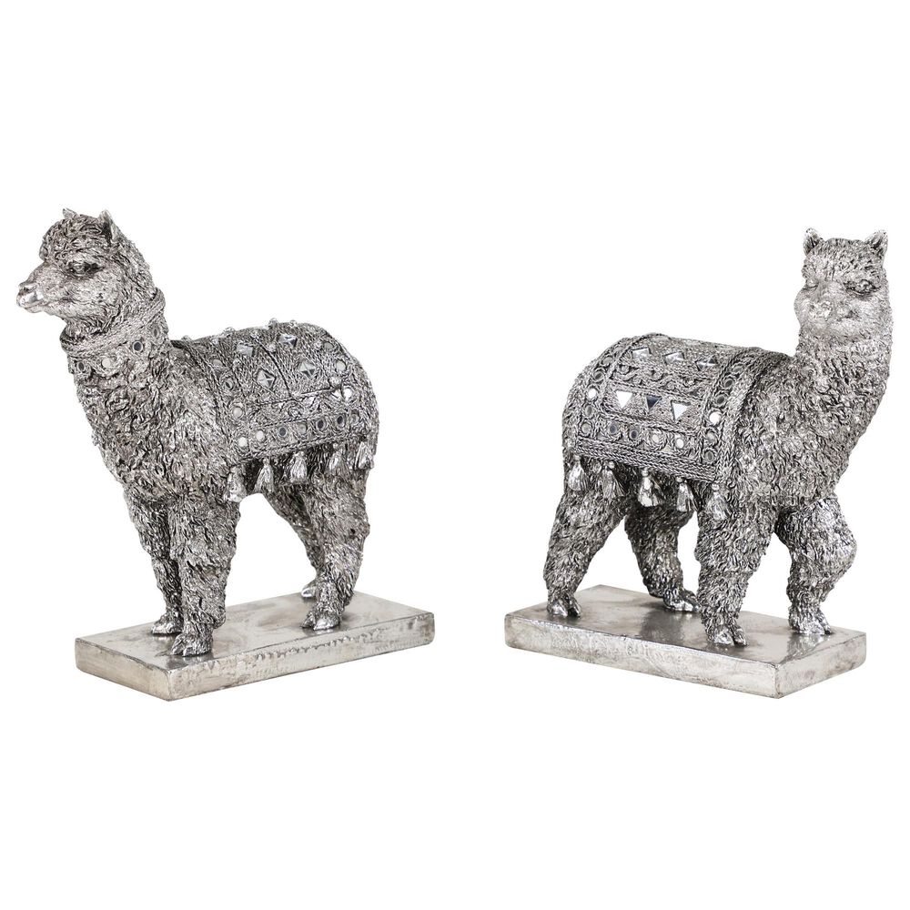 Maple and Jade Eclectic Resin Llama Sculpture in Silver (Set of 2), , large