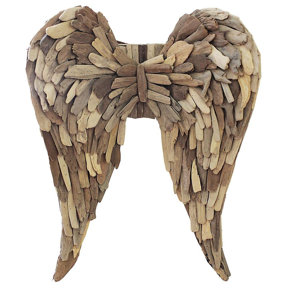 Creative Coop 17" x 22.5" Driftwood Angel Wings Wall Decor in Brown, , large