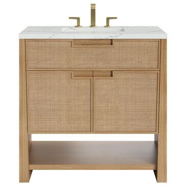 James Martin Vanities Solene 36" Single Bathroom Vanity in Seaside Oak with 3 cm Ethereal Noctis Quartz Top and Rectangular Sink, , large