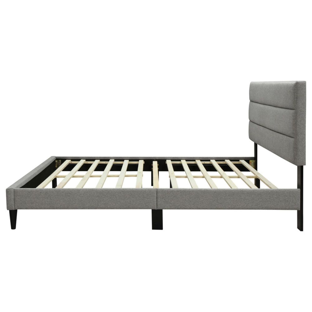 Hearth and Haven Queen Upholstered Platform Bed with USB Charging Ports in Gray, , large