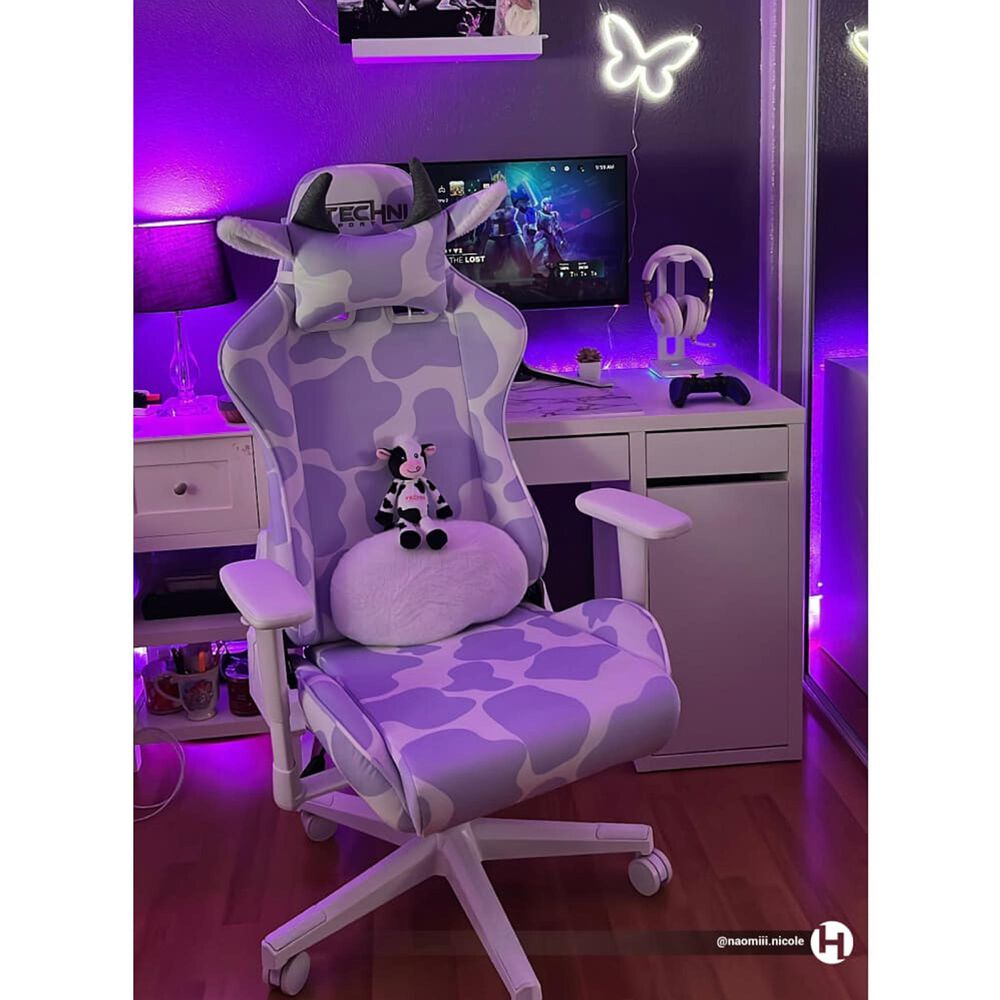 Techni Sport Cow Gaming Chair in Purple and White, , large
